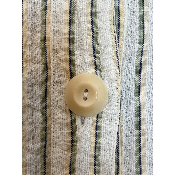 Flax Linen Button Front‎ Jacket Shacket Textured Stripe Knit Cream Green Medium - Picture 5 of 7